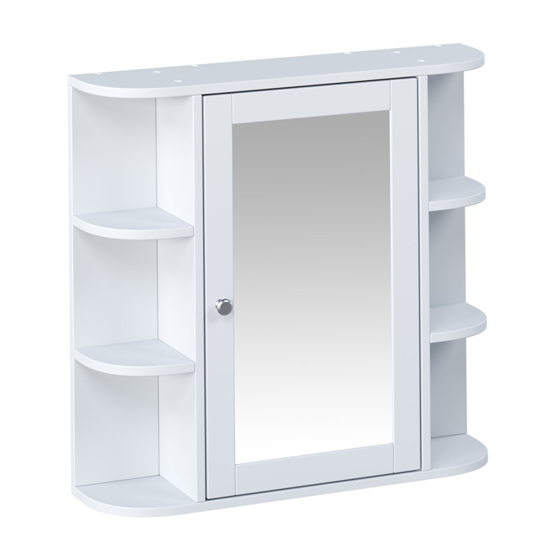 Bathroom Wall Storage Cabinet With Mirror, Medicine Cabinet With Adjustable Wood Shelf & Doors, Mounted Storage Cabinets With 6 Open Shelves, Blue
