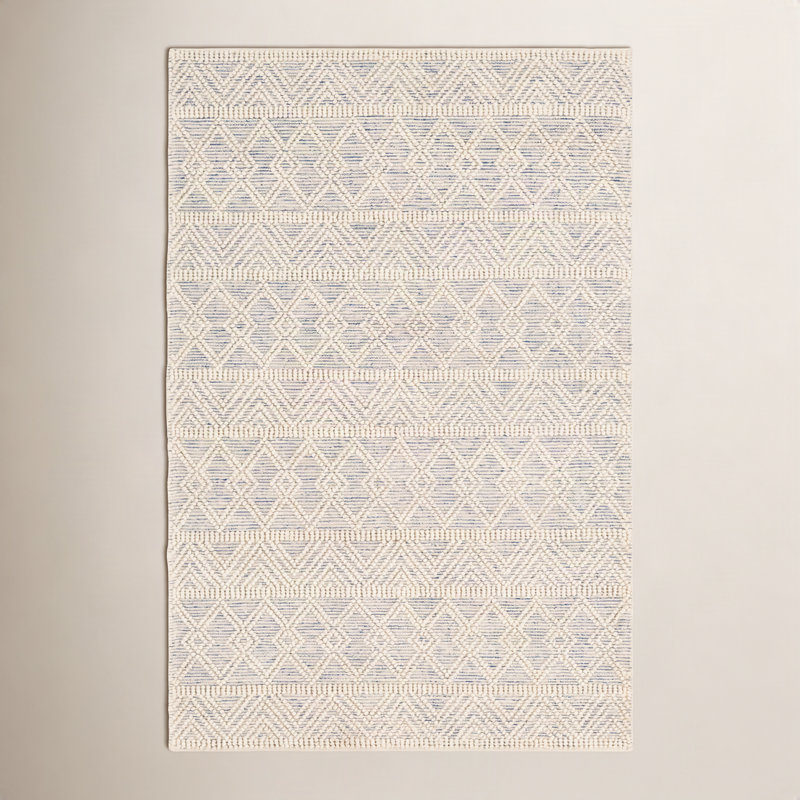 Tapis bleu / crème en laine tissé à plat à la main Tribeca, Rectangle 2 pi x 3 pi