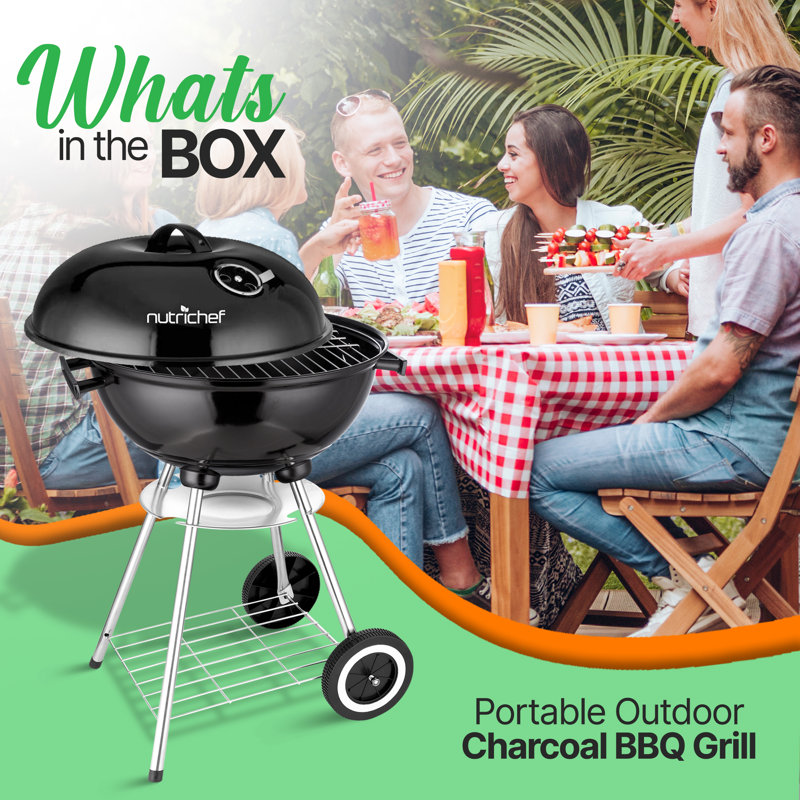 Barbecue au charbon portatif avec tablettes latérales 16 po Senerelife, Noir