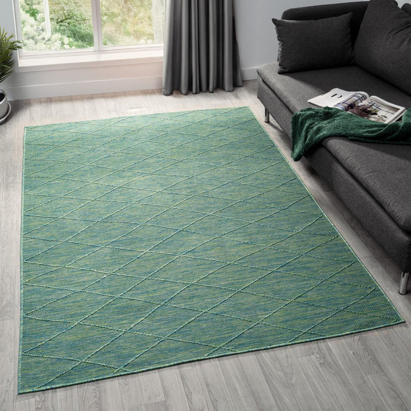 Modern Outdoor Geometric Area Rug, Non-Slip Washable Carpet, Rectangle 9' x 12'