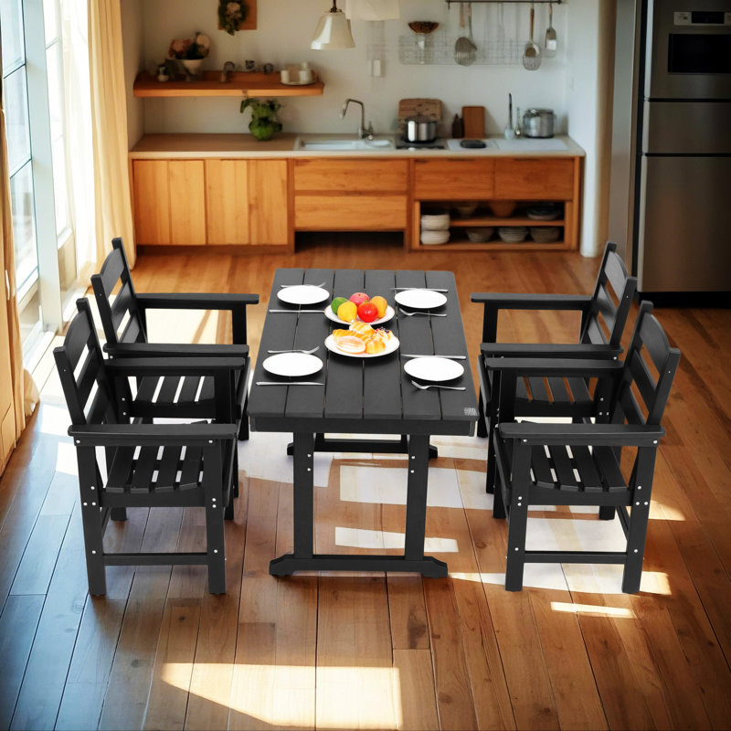 Ensemble de mobilier d'extérieur 5 pièces en PEHD pour 4 personnes, Noir, 4