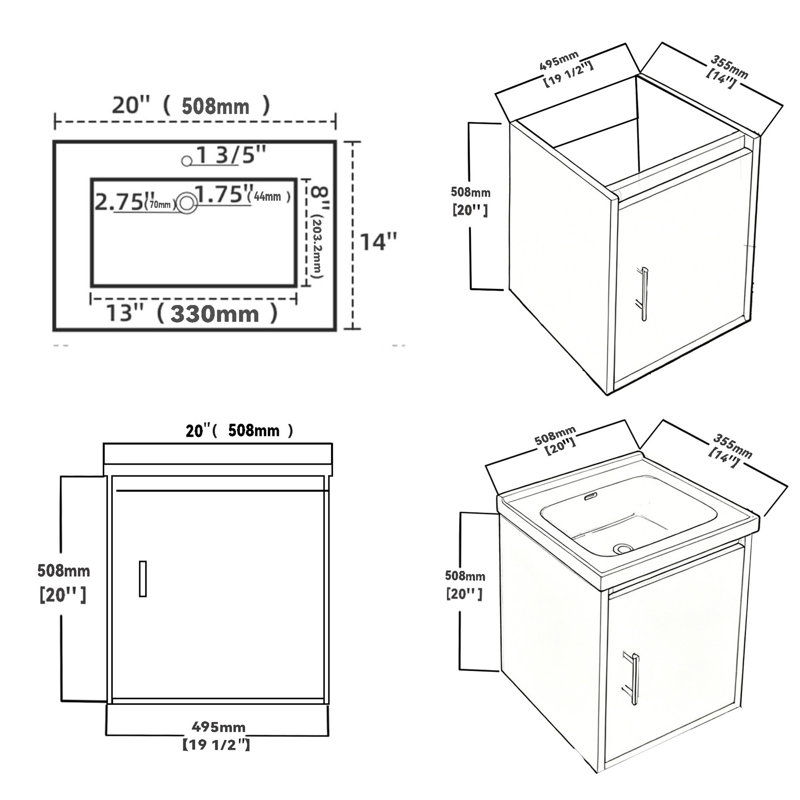 Meuble-lavabo flottant 20 po avec lavabo, porte à fermeture en douceur, évier en céramique, contreplaqué, gris, Grey Washed