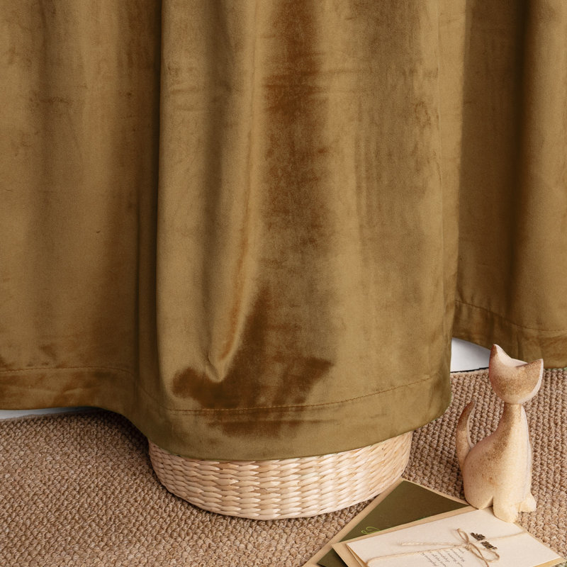 Soft Luxurious Velvet Back Tab Blackout Room Darkening Curtain Pair, Gold Brown, 52" W x 63" L