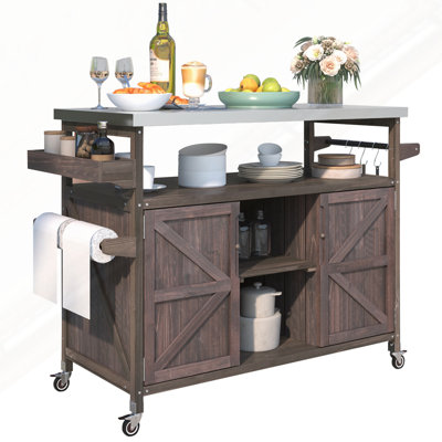 Outdoor Kitchen Island, Rolling Bar Cart & Storage Cabinet