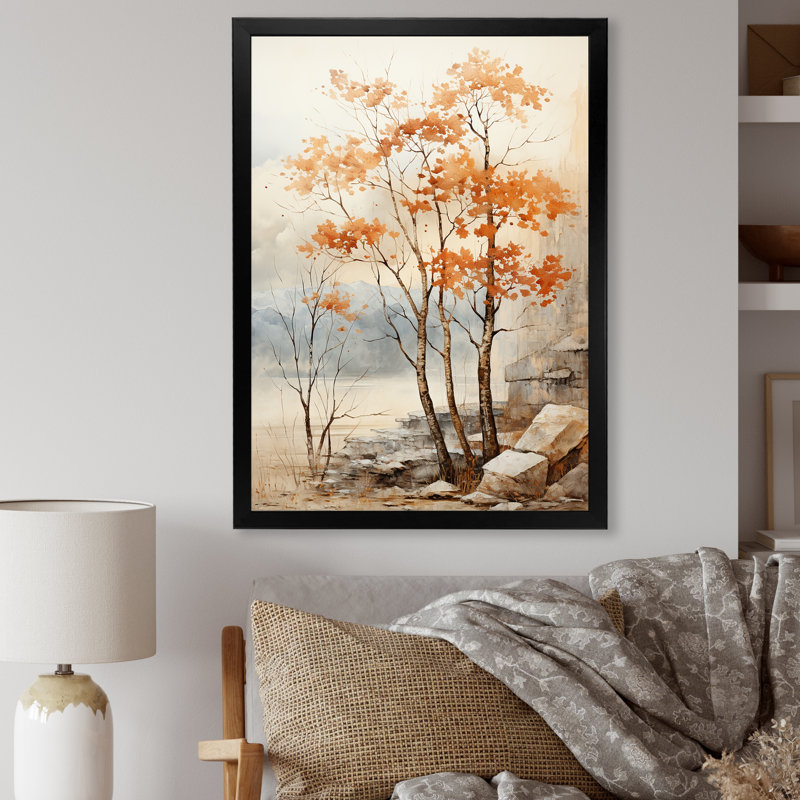 Érable beige sur fond beige, Cadre photo noir simple, H 40 po x l 30 po x P 1,5 po