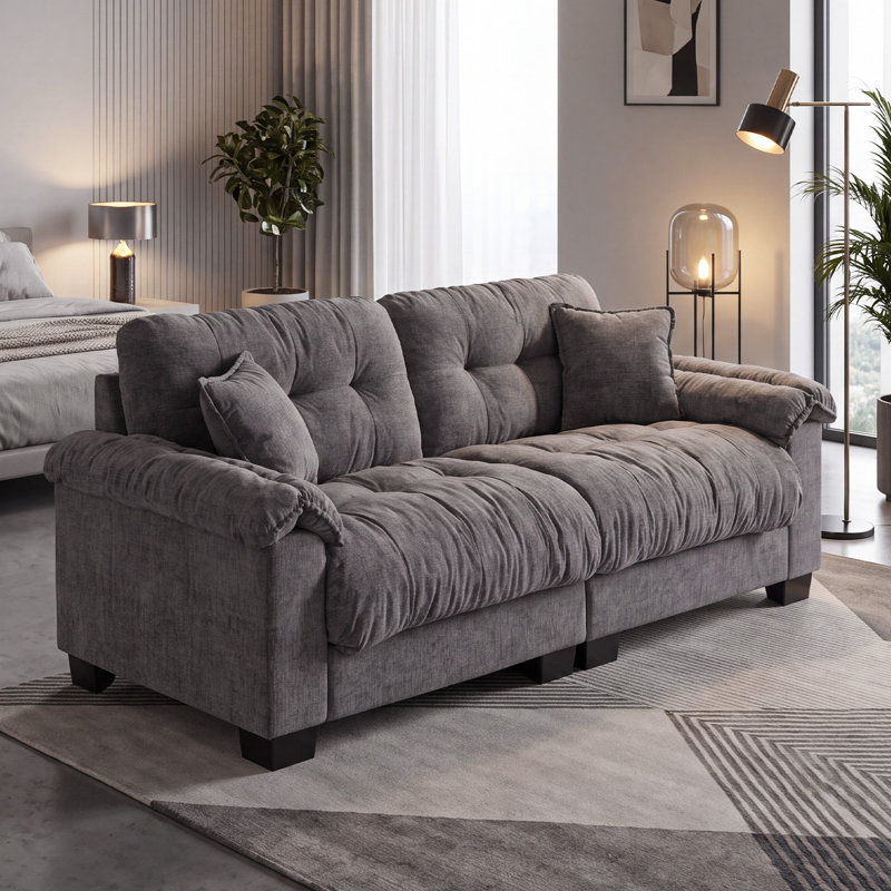 Canapé moderne à 3 places en chenille plissée, canapé-lit confortable de 90 pouces pour le salon, Gray Chenille