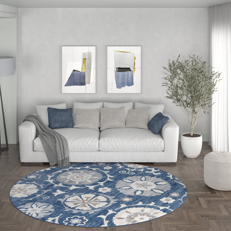 Tapis bleu marine Majoros, Rond 5 pi 3 po