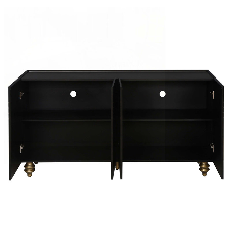 Armoire de rangement avec 4 portes, tablettes réglables, Noir, noir, noir, noir