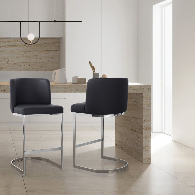 Upholstered Faux Leather Counter & Bar Stool, Black
