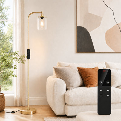 66" Dimmable LED Arched Floor Lamp with Glass Shade and Remote Control