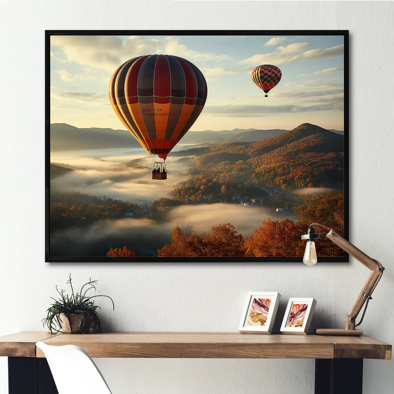 Automne, montgolfière, reproduction sur toile, Cadre flottant noir, H 30 po x l 40 po x P 1,5 po