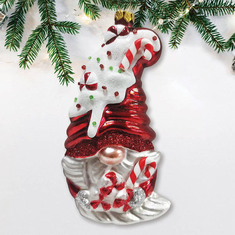 Ornement de Noël en verre gnome de bonbon