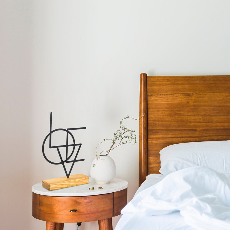 Elegant Decorative Object, Black Metal & Wood Accent | 100% Metal (Thickness: 0.06 in) & Real Wood Base (Thickness: 1.6 in) | Dimensions: 8.3 x 16.1 x 1.6 in | Unique Design for Home Decor, Stylish & Durable