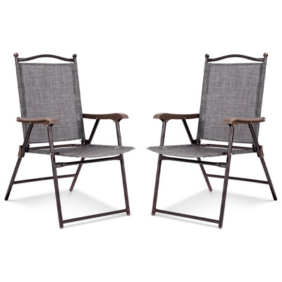 Set Of 2 Patio Folding Sling Back Camping Deck Chairs