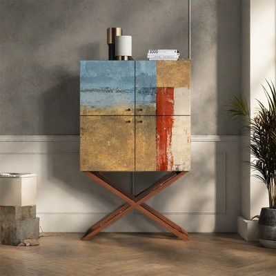 Armoire de rangement à quatre portes avec plateau en bois de noyer