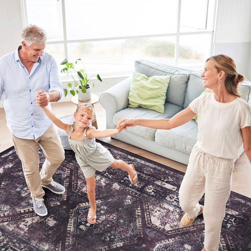 4x6 Washable Area Rug - Low-pile, Non-slip, Soft For Bedroom, Kitchen, Living Room, Dining Room Pet & Black+burgundy Non-shedding, Hallway, Kitchen