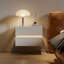Smart Floating White Bedside Table With Led Lights & Wireless Charging, Wall-mounted 2-drawer