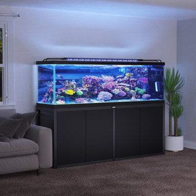 aquarium accessories for big fish Large and Tall Tank Decorations L9.84x W6.14x H12.99inch, Resin Mountain View Aquarium Decor, Rock Thematic Ornaments with Tree & House Betta Cichlid Goldfish Shrimp Playing Hiding offering ample internal space Archie & Oscar 125-150 Gallon