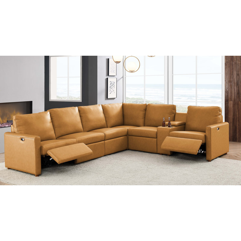The Seaside Reclining Sectional Sofa, Camel Genuine Leather