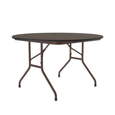 Correll 48 Round, Commercial Folding Table, Walnut Thermal Fused Laminate Top Heavy 3/4 Core, , Portable, Strong Steel Apron