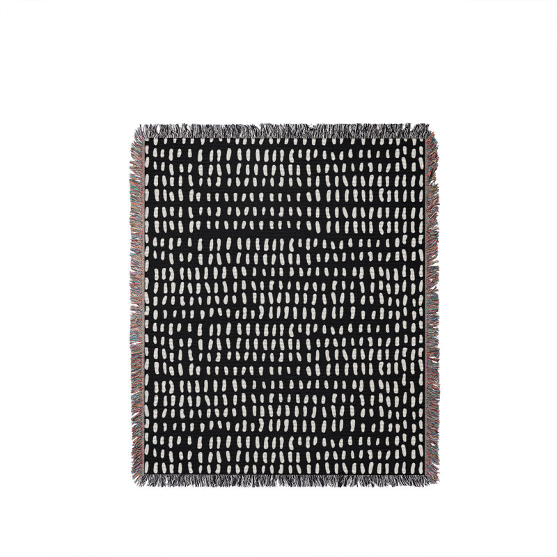 Kola Abstract Print Cotton Throw Blanket, 50x60, Black