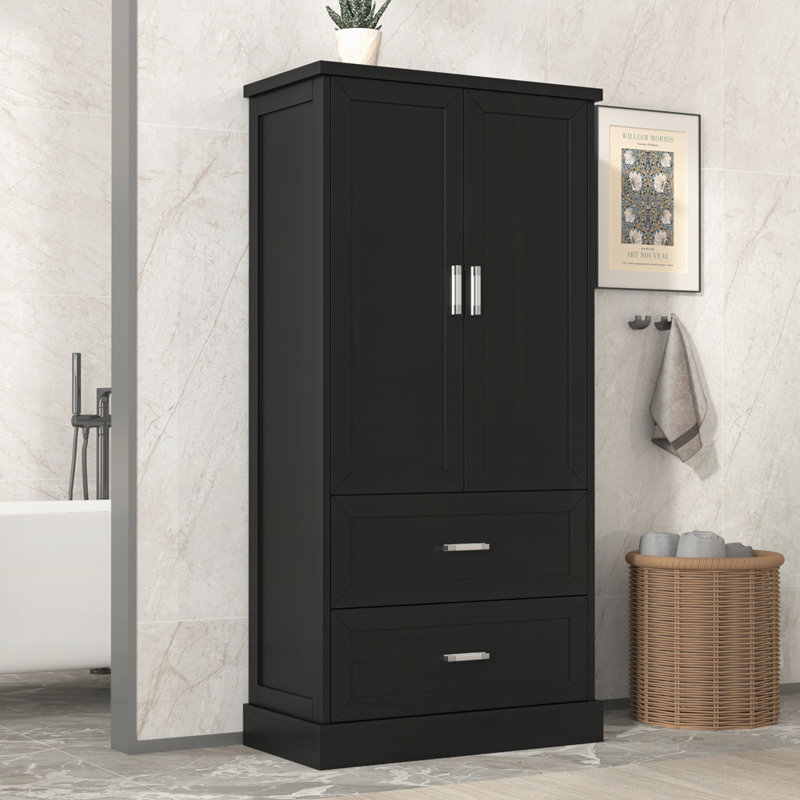 Armoire de rangement pour salle de bain avec tablette réglable, Noir