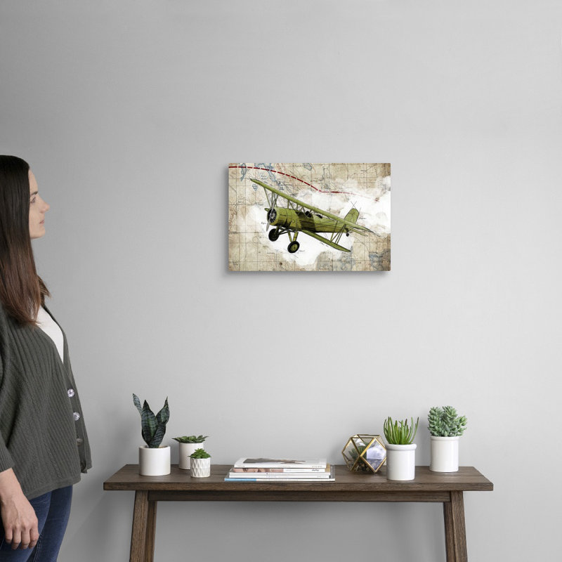 Biplane, impression d’art graphique sur toile, H 12 po x l 18 po x P 1,25 po, Toile tendue