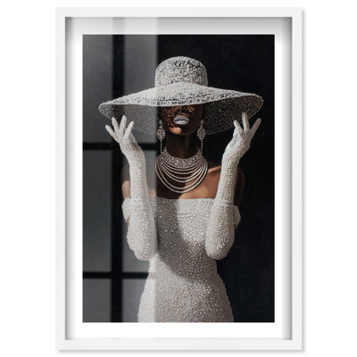 Pearl Diva I Shadowbox Print Fashion Wall Decor by Notoriart, Black Frame, 20 x 30