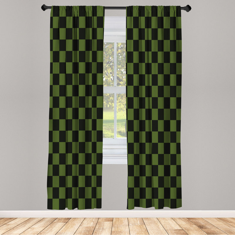 Microfiber Floral Semi-Sheer Rod Pocket Curtain Panels, 28" W x 63" L, Mossy Green/Black