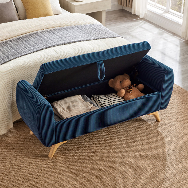 Banc rembourré avec rangement, Bleu, Bleu