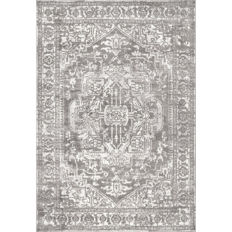 Tapis oriental / persan oriental pour le salon, la chambre et la cuisine, gris clair / ivoire, Rectangle 4 pi 3 po x 6 pi