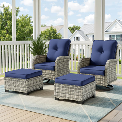 Ensemble de chaises berçantes pivotantes d'extérieur 4 pièces avec coussins et repose-pieds