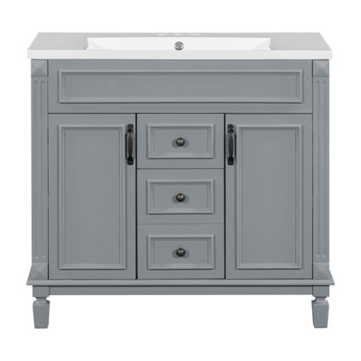 35.9 " Modern Single Bathroom Vanity with Top Sink with Soft Closing Doors and Drawers
