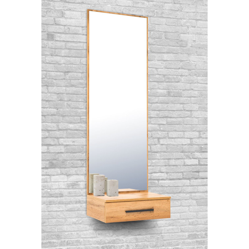 Leocadia Wood Rectangle Wall Mirror, Wotan Oak