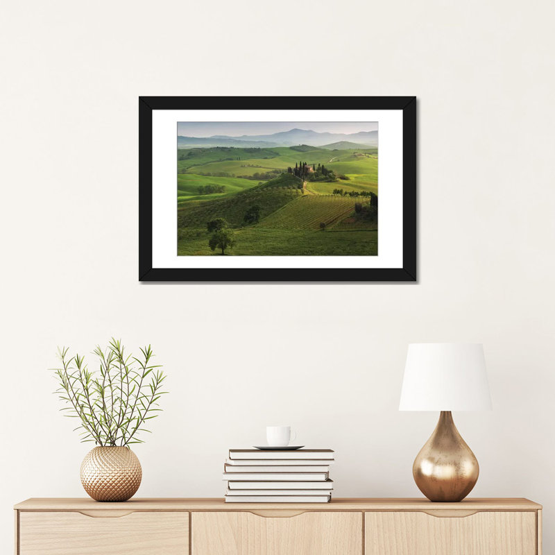 Reproduction de photo sur toile, "Spring in Tuscany xvi", H 16 po x l 24 po x P 1 po, Papier d'art encadré noir, Blanc