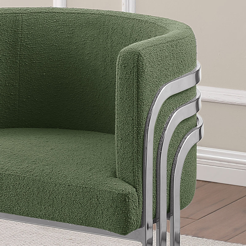 Teddy Fabric, Green, Bar stool 29", Silver