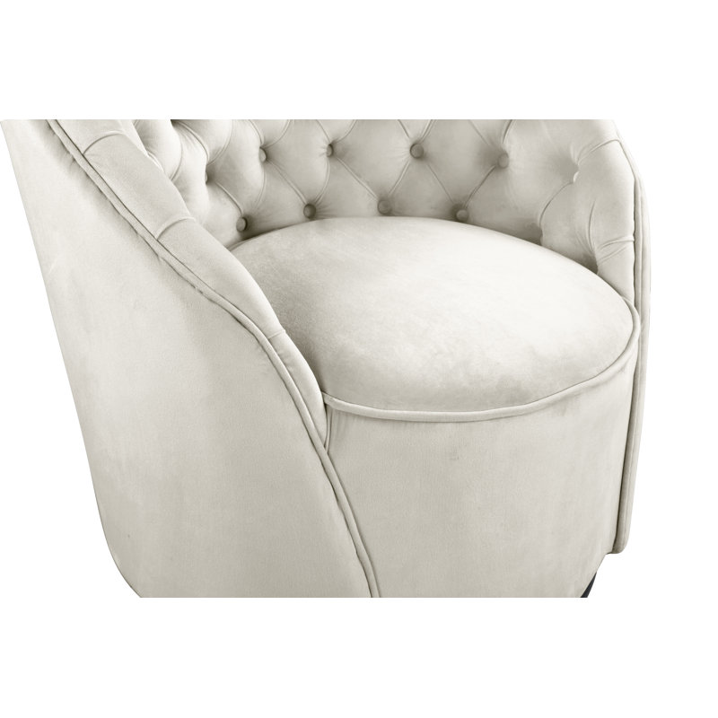 Fauteuil demi-tonneau pivotant en velours Alessio, Velours crème
