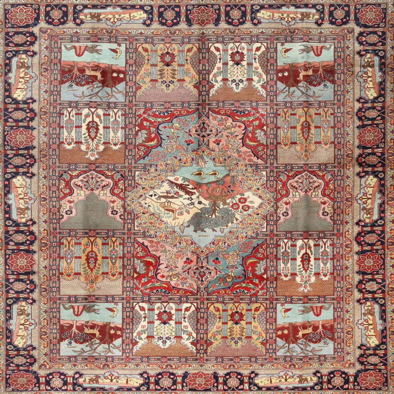 Tapis oriental rouge / brun / noir, Carré 7 pi