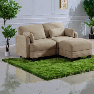 Canapé modulaire à compression, causeuse en chenille brun clair, repose-pieds ajustable