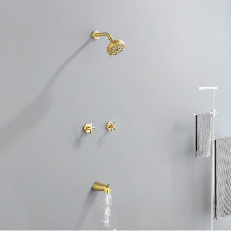2 Handle Shower Faucet Set With Tub Spout Bathtub Shower Faucet Combo Set Shower System Complete Tub And Shower Trim Kit Wall Mounted Shower Fixtures