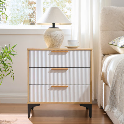 3-Drawer Nightstand,Natural Oak/White,1 Pcs