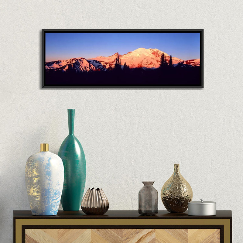 Reproduction de photo panoramique sur toile « mount rainier seattle wa », H 12 po x l 36 po x P 1,5 po, Toile avec cadre noir