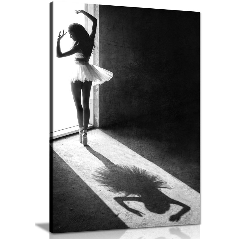 Ballerina Shadow Dance At The Window - Wrapped Canvas Print, 31cm H x 20cm W x 1.8cm D