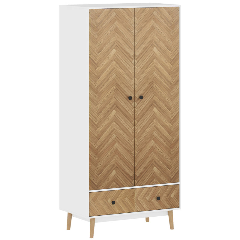 2 Door 2 Drawer Wardrobe With Hanging Clothes Rods Bedroom Furniture