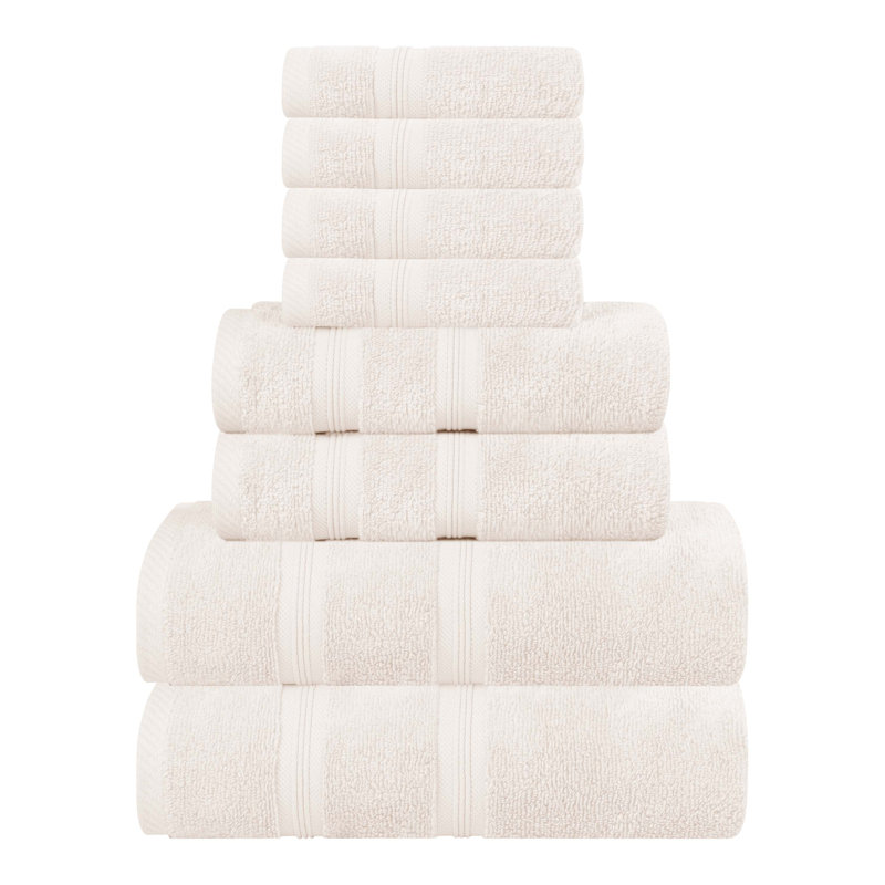 Superior Smart Dry Zero Twist 100% Cotton 8-Piece Towel Set, Ivory