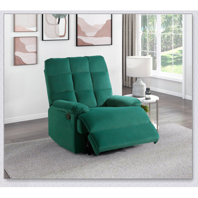 Reclining Chair With Green Velvet Upholstery, Square Tufted Back, And Pillowtop Arms For Ultimate Comfort And Style