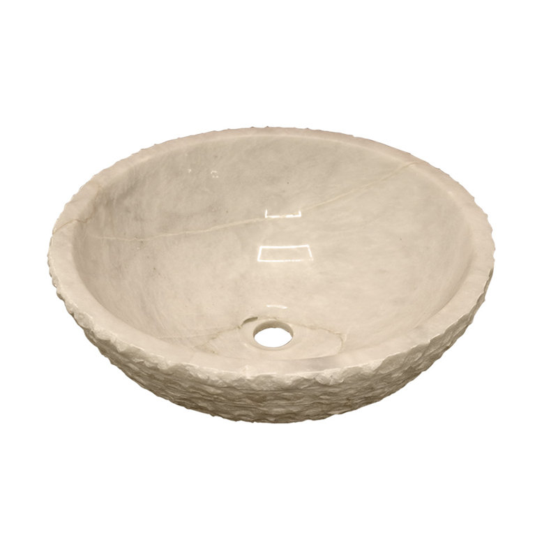 Lavabo de salle de bain onyx en marbre fait à la main, 17 po, vasque ronde, blé doré texturé