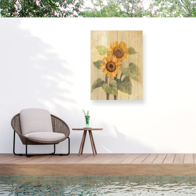 Albena Hristova «Summer Sunflowers I On Barn Board», toile d'extérieur