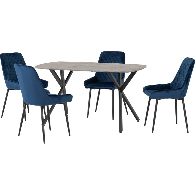 Mizel 4 - Person Dining Set, Sapphire Blue, Concrete Effect