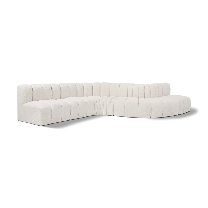 Hrishaan Upholstered Curved Sectional Reversible, Cream Boucle Fabric